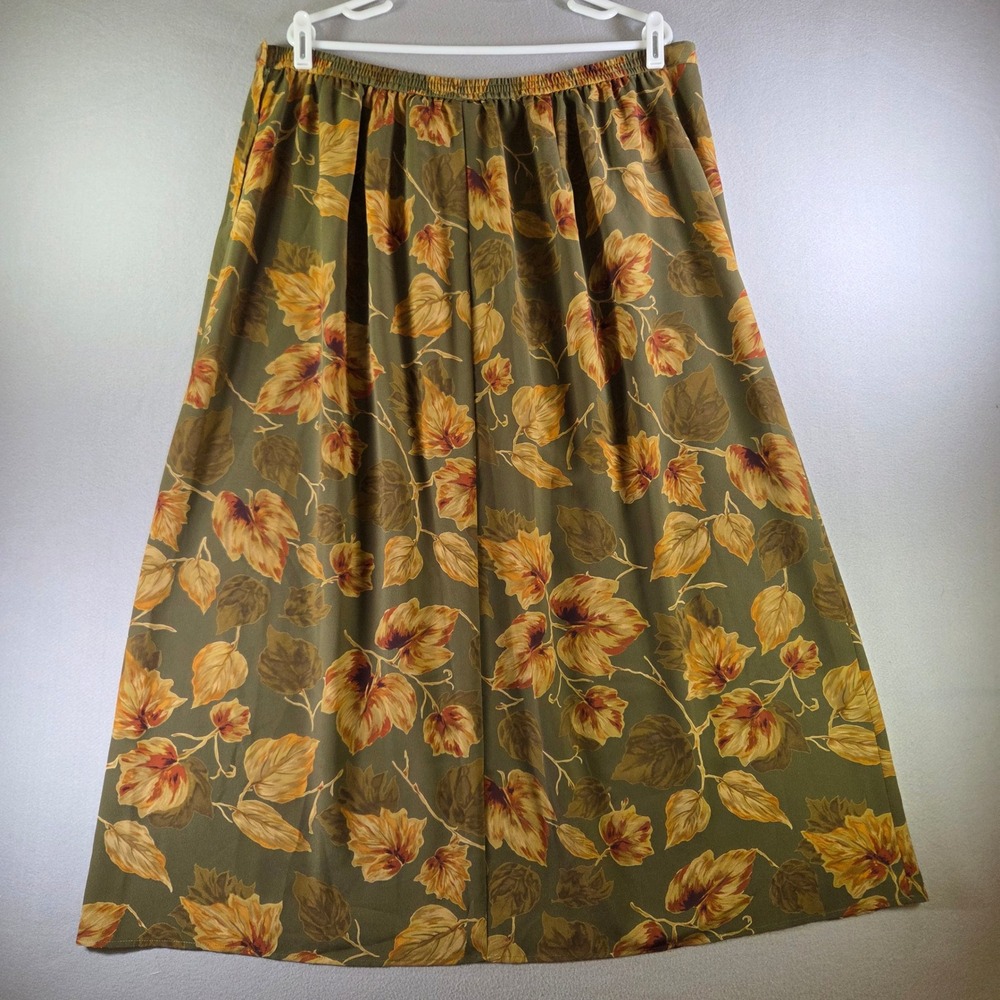 First Issue Woman Liz Claiborne Vintage 90s Green Leaf Print Midi Skirt 22W Fall - Picture 2 of 4